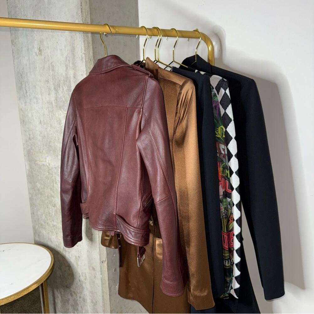 ALLSAINTS Balfern Moto Leather Biker Jacket in Burgundy Womens 0 EUC - Picture 12 of 17